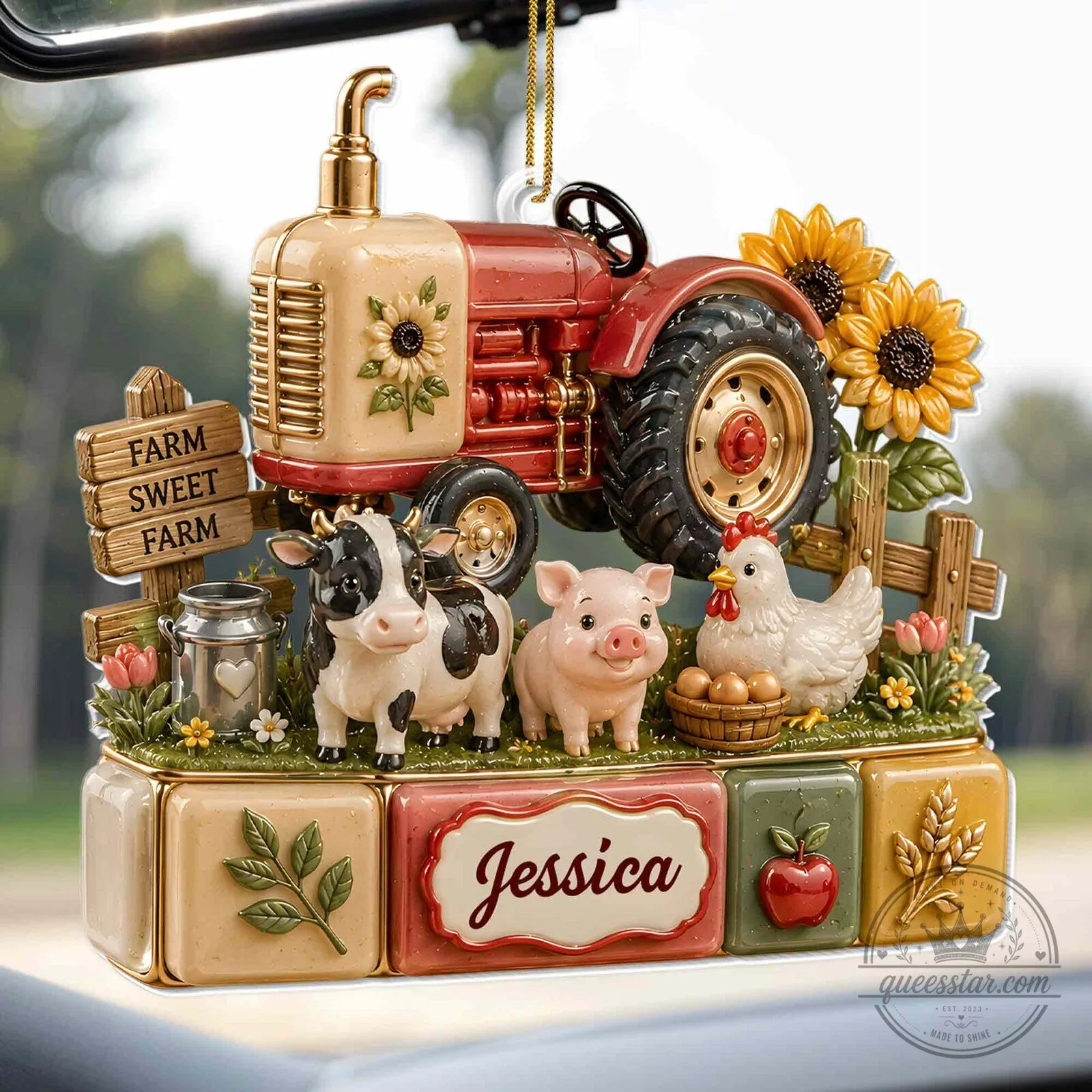 Personalized Farm Sweet Farm Tractor Christmas Ornament with Cow Pig Chicken 13 Personalized Farm Sweet Farm Tractor Christmas Ornament with Cow Pig Chicken