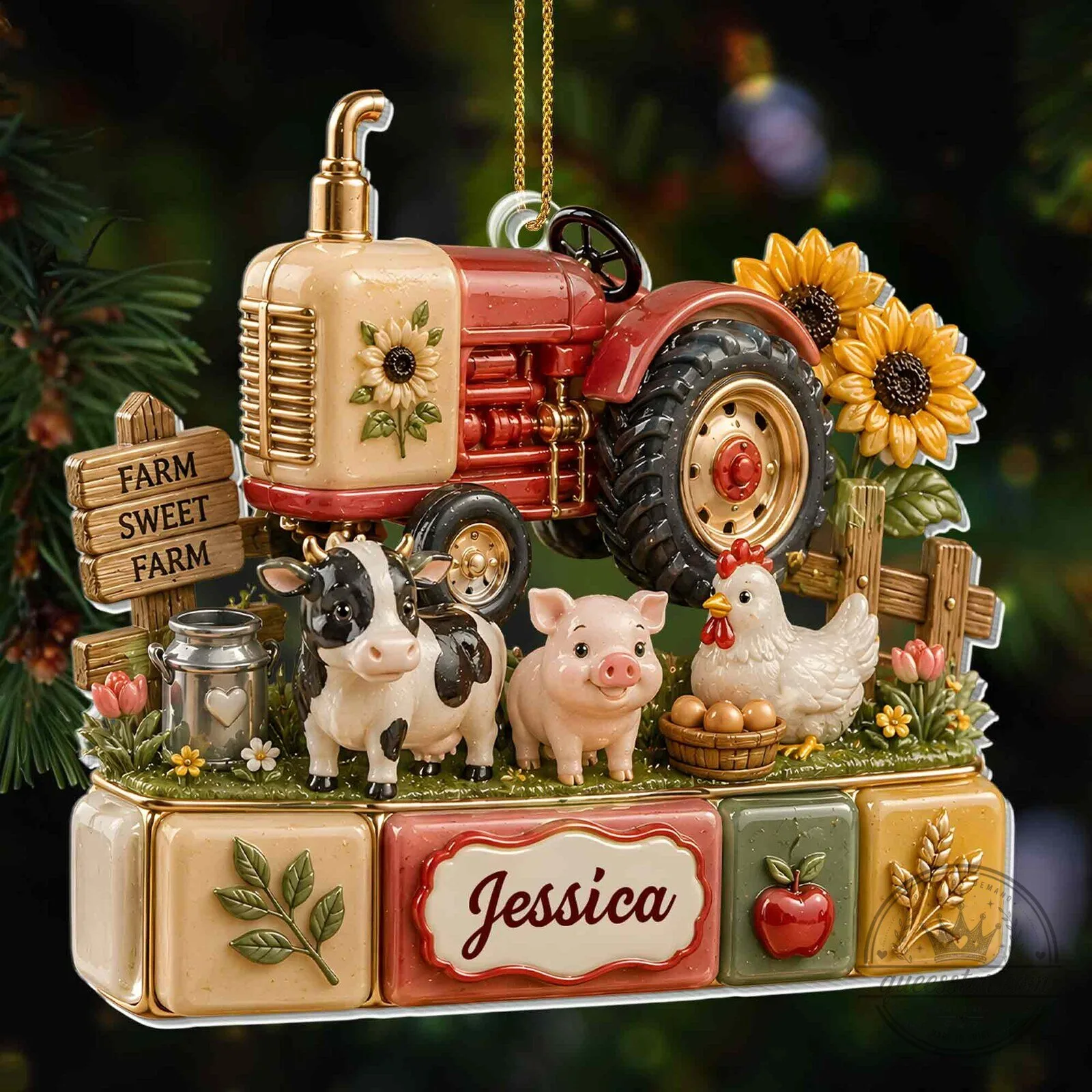 Personalized Farm Sweet Farm Tractor Christmas Ornament with Cow Pig Chicken 14 Personalized Farm Sweet Farm Tractor Christmas Ornament with Cow Pig Chicken