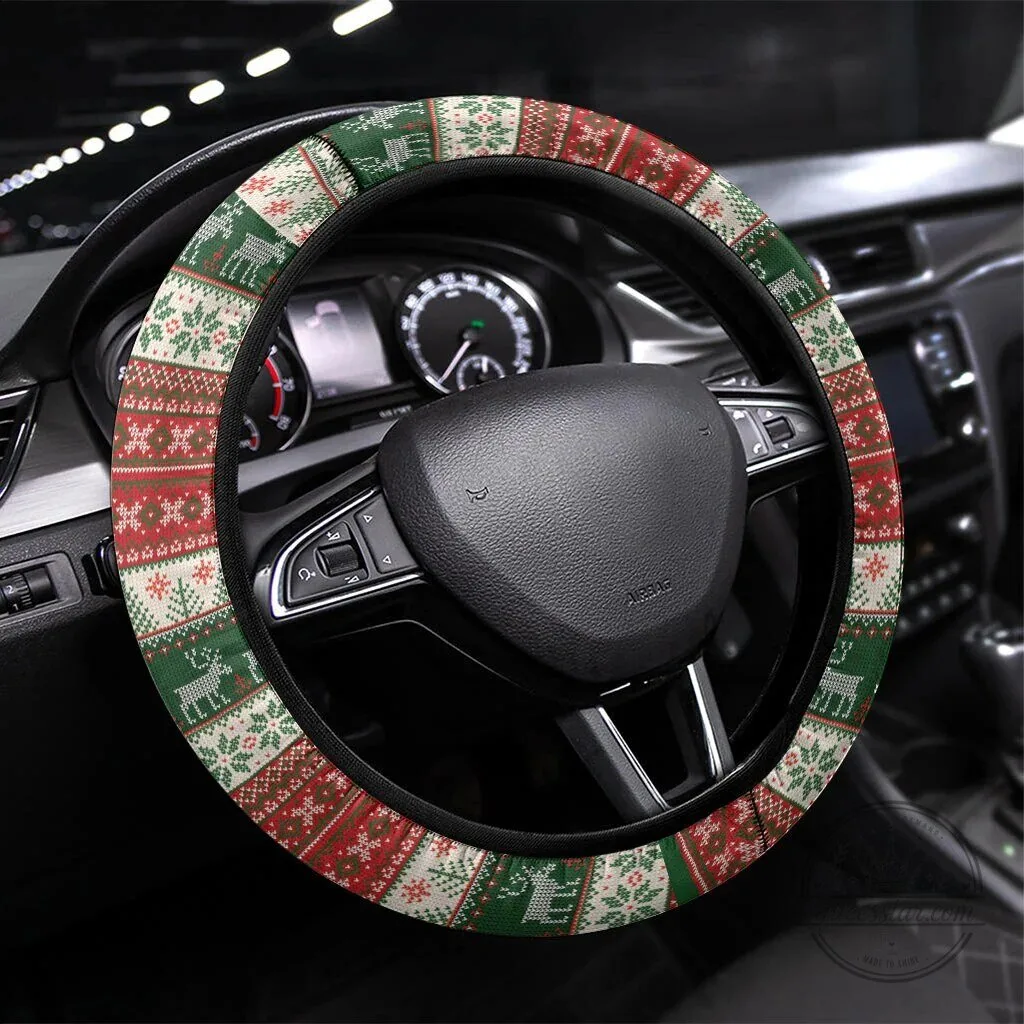 Christmas Ugly Sweater Pattern Steering Wheel Cover for Car Interior Decoration