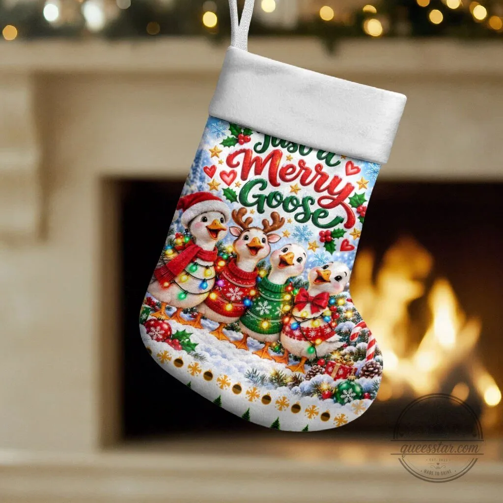 Just A Merry Goose Christmas Stocking Festive Winter Village Fair Isle Ugly Xmas Pattern