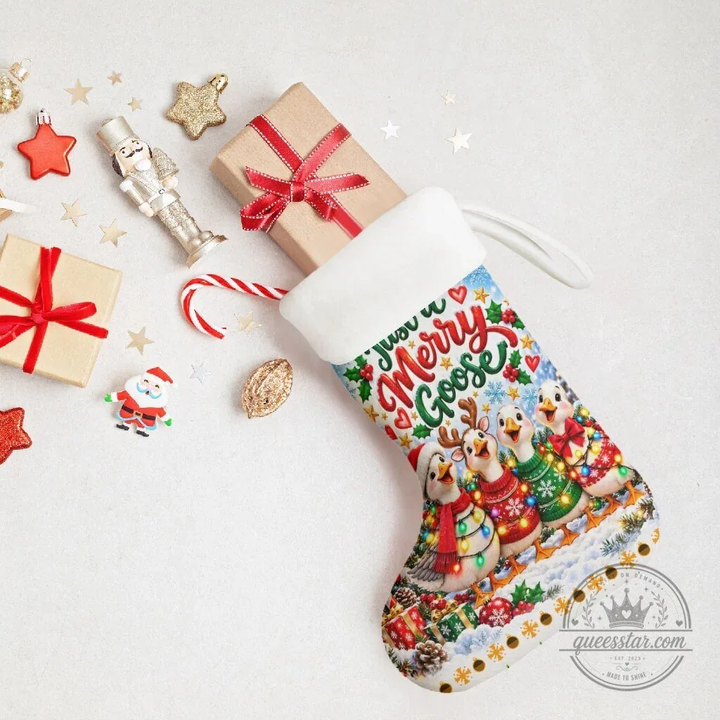 Just A Merry Goose Christmas Stocking Festive Winter Village Fair Isle Ugly Xmas Pattern 7 Just A Merry Goose Christmas Stocking Festive Winter Village Fair Isle Ugly Xmas Pattern