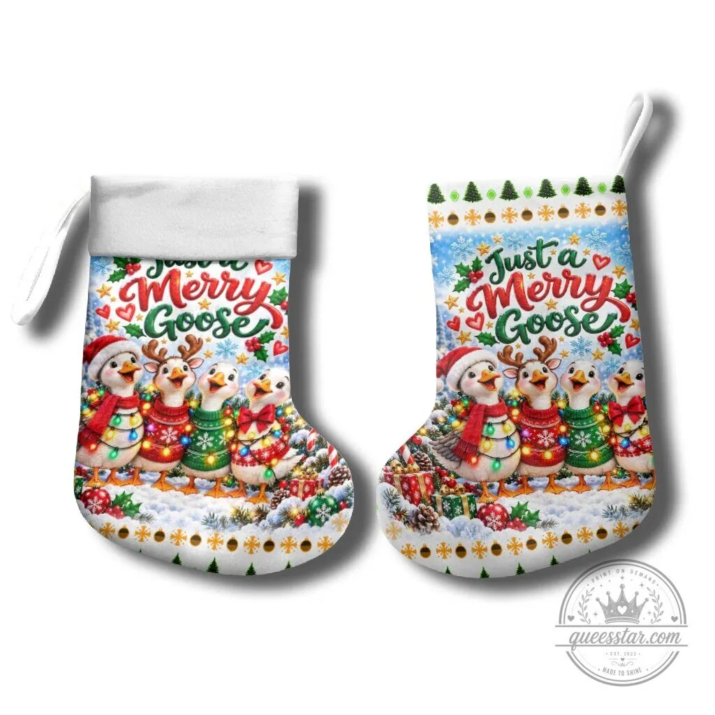 Just A Merry Goose Christmas Stocking Festive Winter Village Fair Isle Ugly Xmas Pattern 8 Just A Merry Goose Christmas Stocking Festive Winter Village Fair Isle Ugly Xmas Pattern