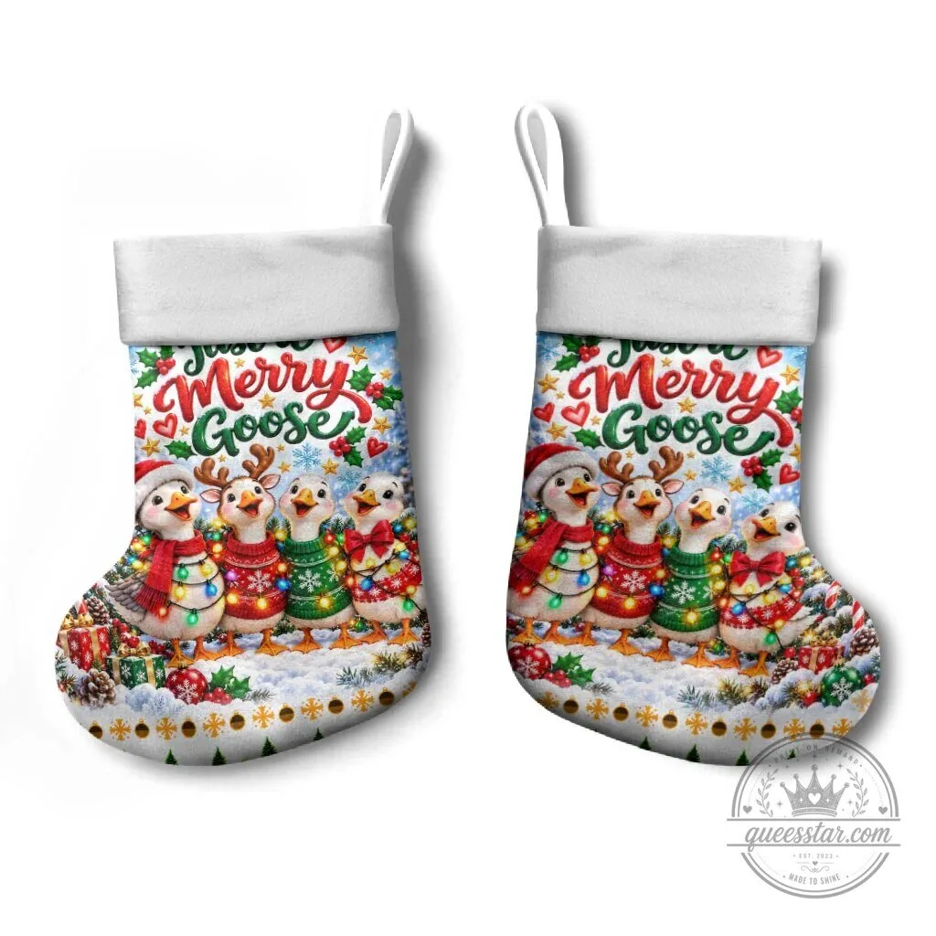 Just A Merry Goose Christmas Stocking Festive Winter Village Fair Isle Ugly Xmas Pattern 9 Just A Merry Goose Christmas Stocking Festive Winter Village Fair Isle Ugly Xmas Pattern