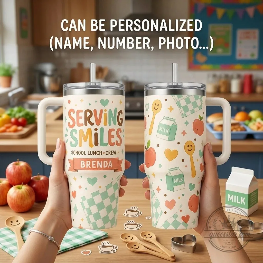 Personalized Serving Smiles School Lunch Crew 40oz Tumbler with Handle