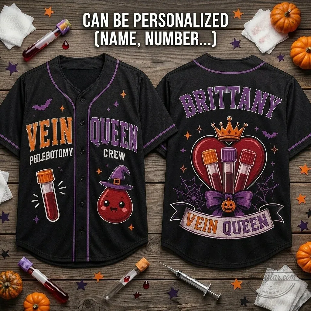 Personalized Vein Queen Phlebotomy Crew Halloween Baseball Jersey 1 Personalized Vein Queen Phlebotomy Crew Halloween Baseball Jersey