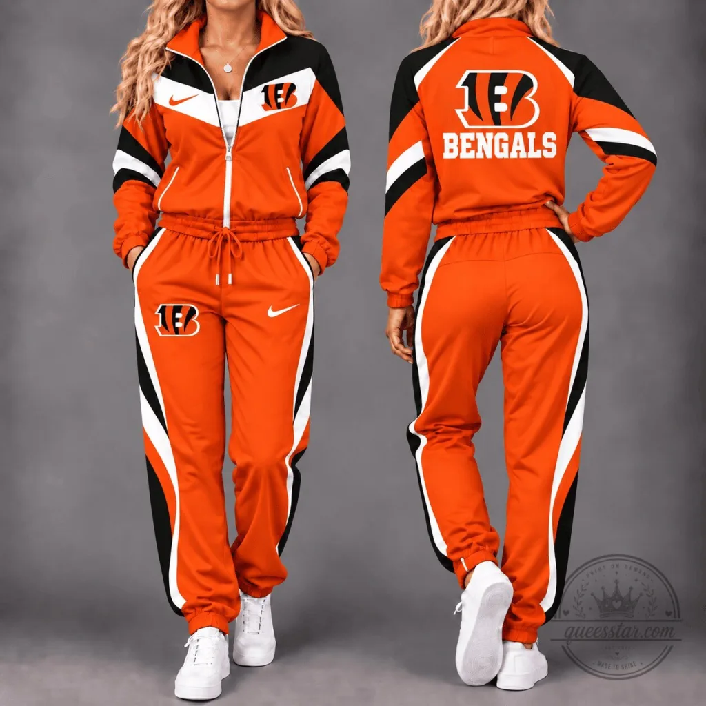Cincinnati Bengals NFL Team Orange and Black Full Zip Tracksuit Set Cincinnati Bengals NFL Team Orange and Black Full Zip Tracksuit Set