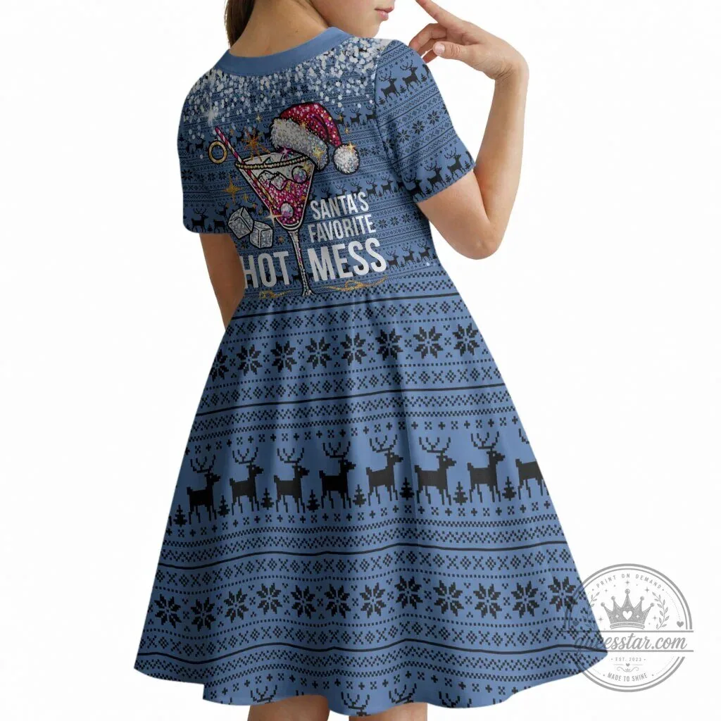 Sleighing Being A Hot Mess Christmas Cocktail Martini Glass Kids Dress 6 Sleighing Being A Hot Mess Christmas Cocktail Martini Glass Kids Dress
