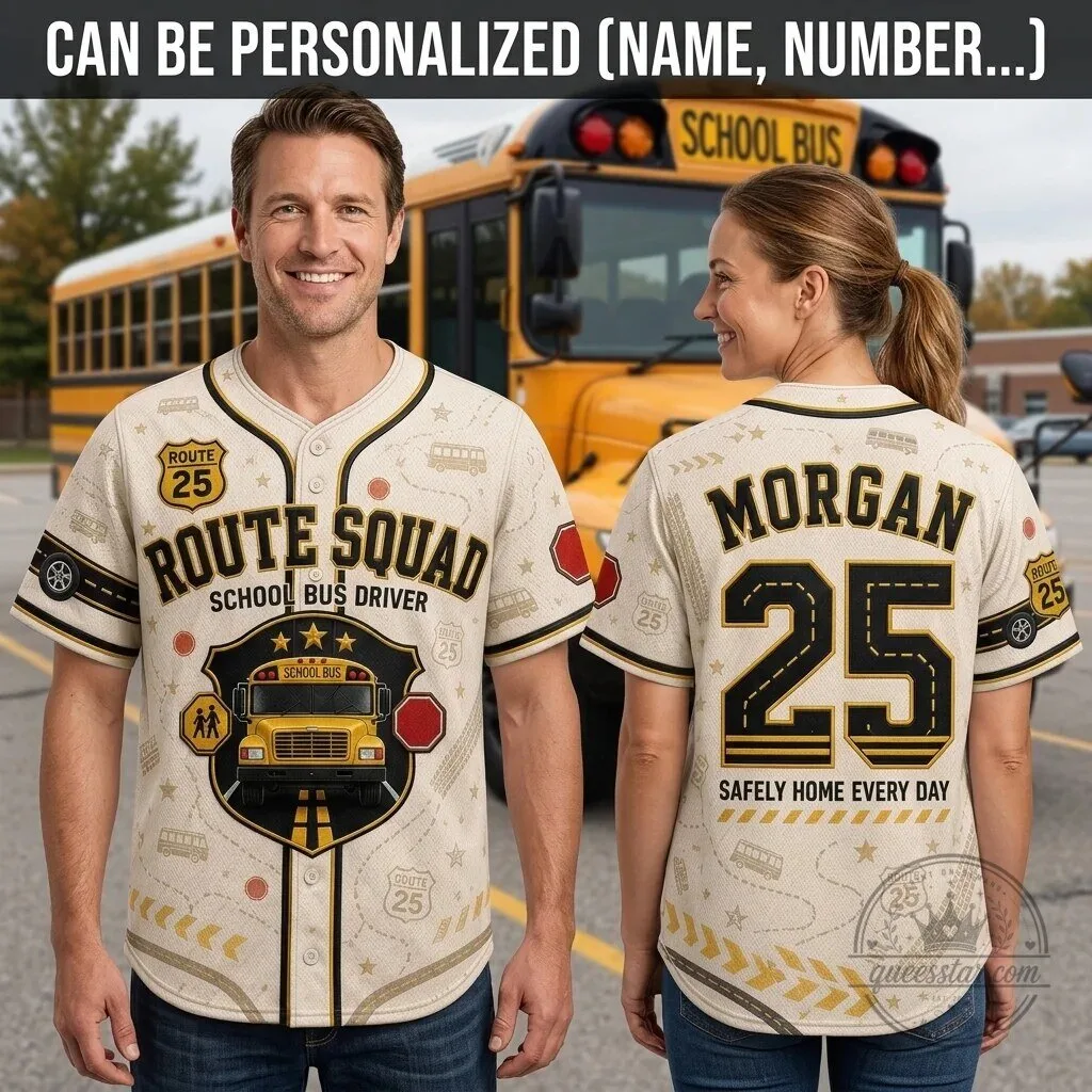 Personalized School Bus Driver Route Squad Custom Name Number Baseball Jersey