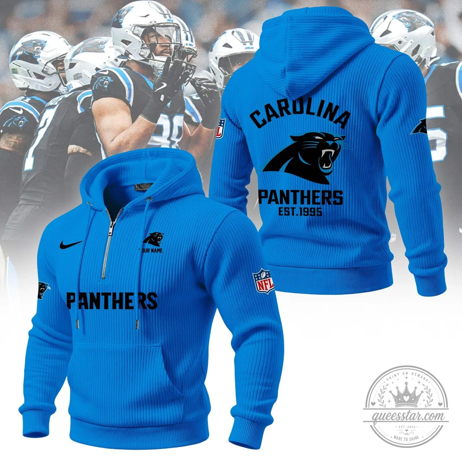 Carolina Panthers NFL Football Team Quarter-Zip Hoodie Sweatshirt