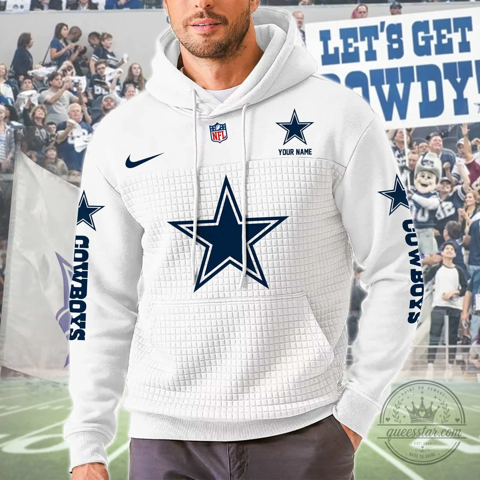 Dallas Cowboys NFL Team Logo Personalized White and Navy Blue Hoodie 7 Dallas Cowboys NFL Team Logo Personalized White and Navy Blue Hoodie