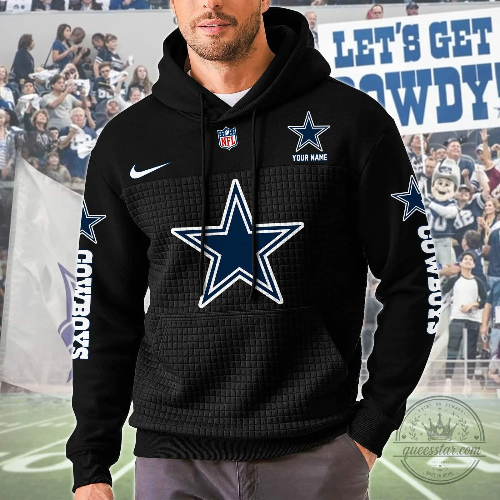 Dallas Cowboys NFL Team Logo Personalized White and Navy Blue Hoodie 8 Dallas Cowboys NFL Team Logo Personalized White and Navy Blue Hoodie
