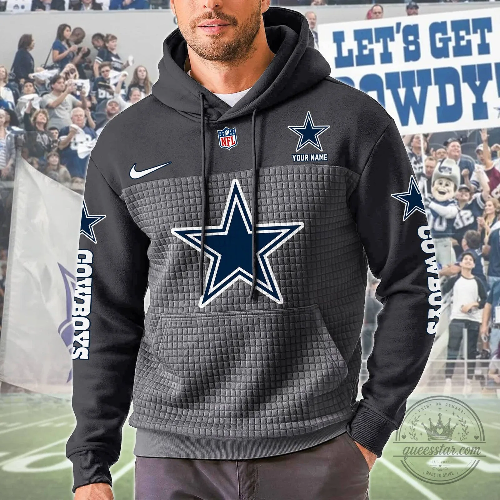 Dallas Cowboys NFL Team Logo Personalized White and Navy Blue Hoodie 9 Dallas Cowboys NFL Team Logo Personalized White and Navy Blue Hoodie