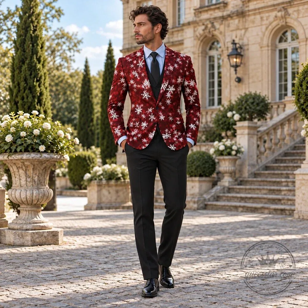 Men's Red Snowflake Christmas Holiday Party Blazer Jacket 12 Men