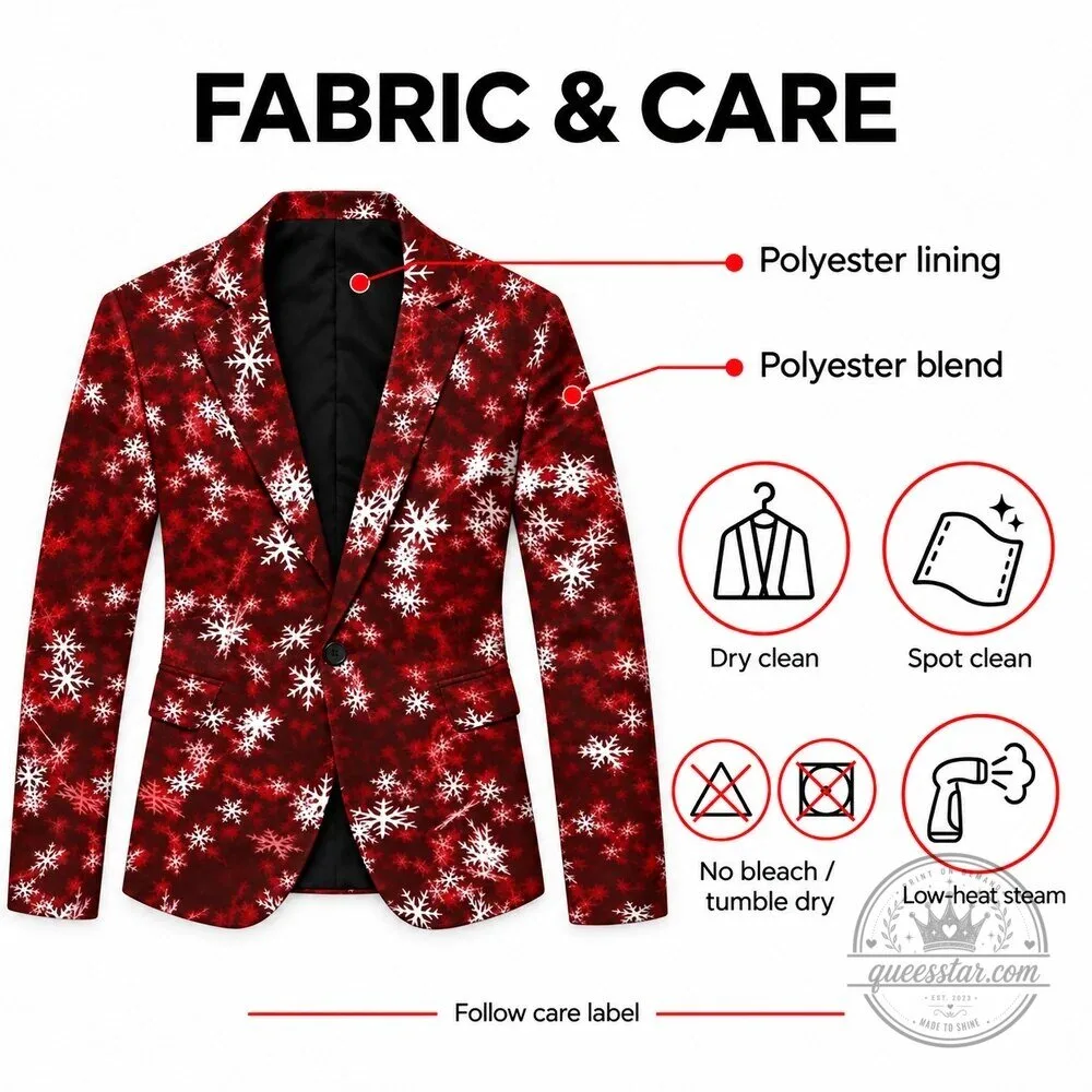Men's Red Snowflake Christmas Holiday Party Blazer Jacket 15 Men