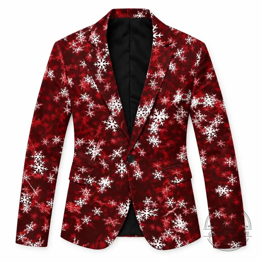 Men's Red Snowflake Christmas Holiday Party Blazer Jacket 16 Men