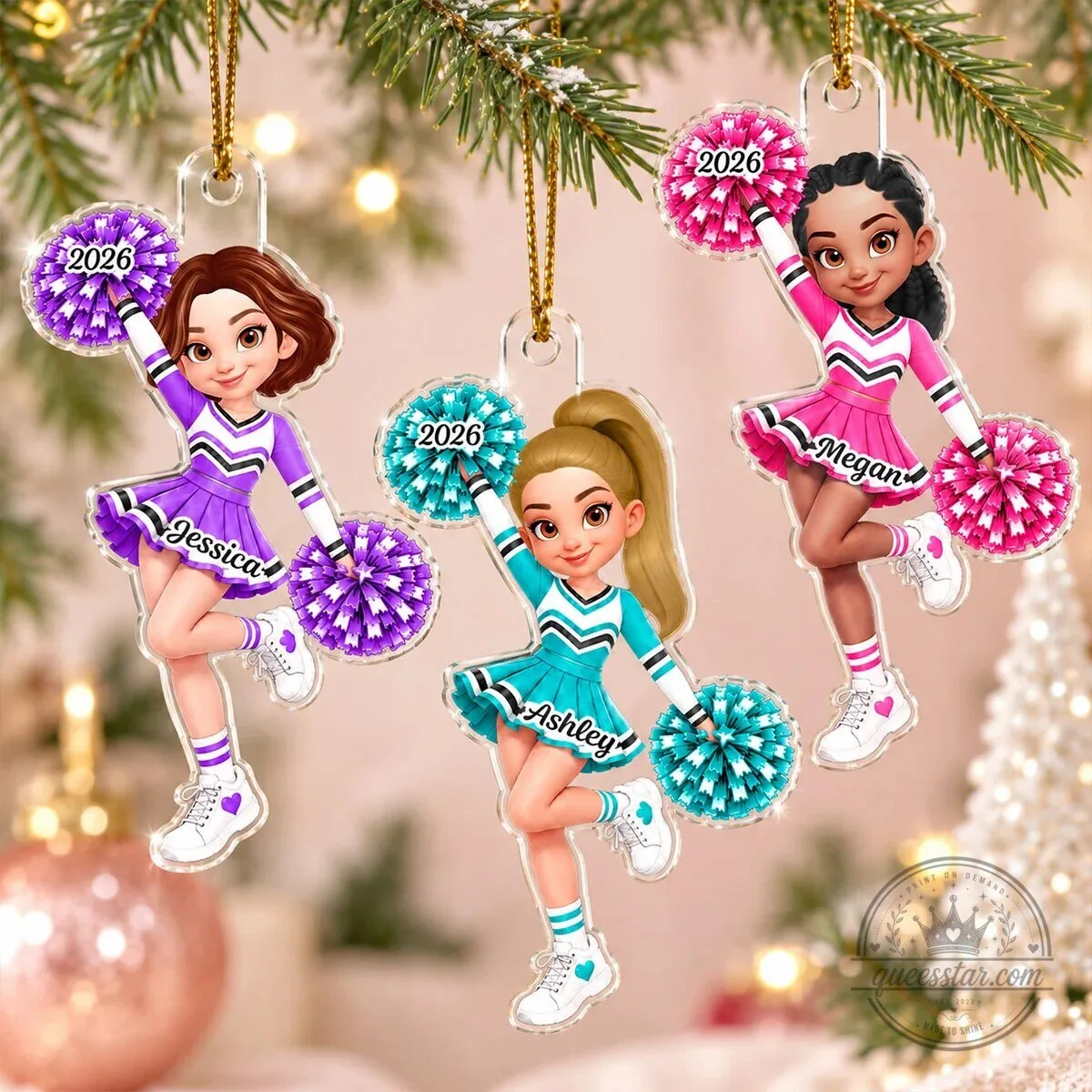 Personalized Cheerleader Girl Christmas Tree Ornament with Custom Name and Year 13 Personalized Cheerleader Girl Christmas Tree Ornament with Custom Name and Year