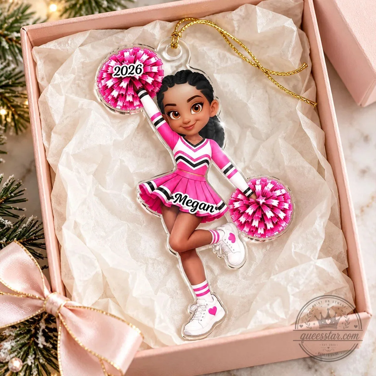 Personalized Cheerleader Girl Christmas Tree Ornament with Custom Name and Year 15 Personalized Cheerleader Girl Christmas Tree Ornament with Custom Name and Year