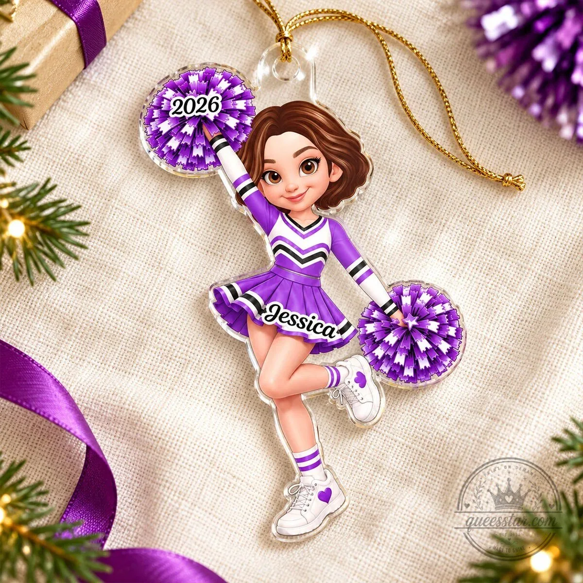 Personalized Cheerleader Girl Christmas Tree Ornament with Custom Name and Year 16 Personalized Cheerleader Girl Christmas Tree Ornament with Custom Name and Year
