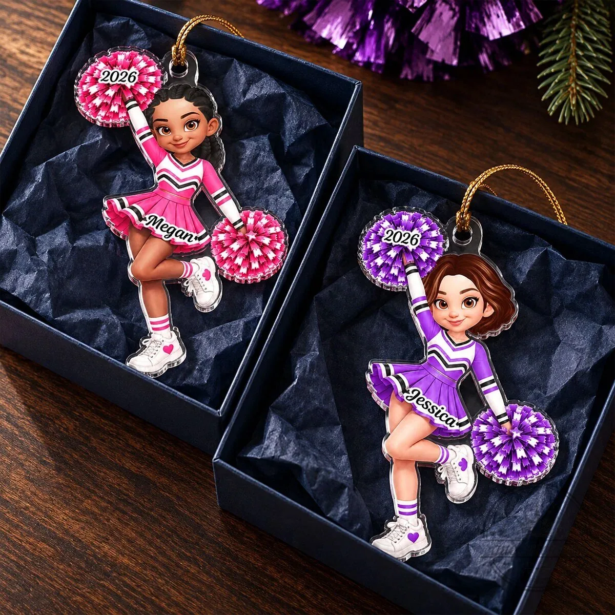 Personalized Cheerleader Girl Christmas Tree Ornament with Custom Name and Year 18 Personalized Cheerleader Girl Christmas Tree Ornament with Custom Name and Year