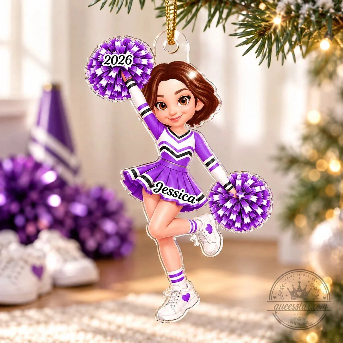 Personalized Cheerleader Girl Christmas Tree Ornament with Custom Name and Year 19 Personalized Cheerleader Girl Christmas Tree Ornament with Custom Name and Year