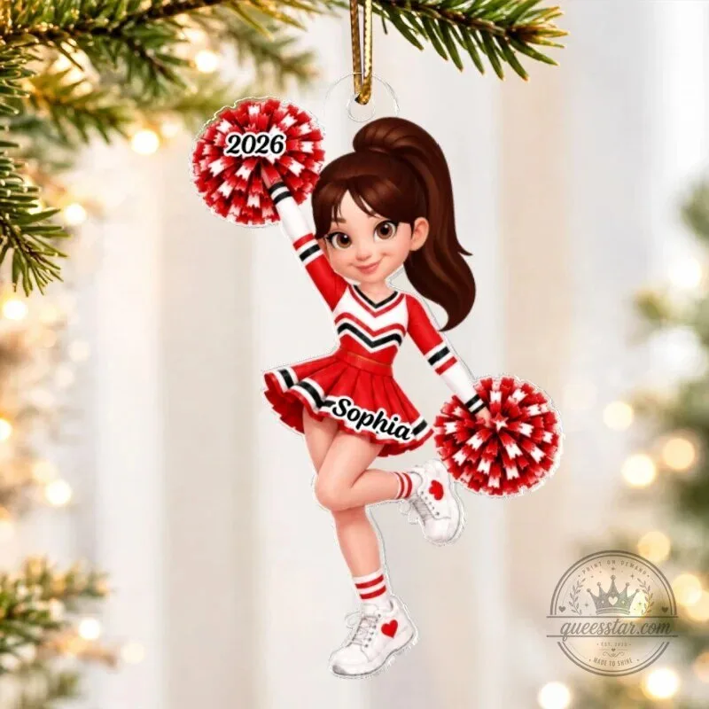 Personalized Cheerleader Girl Christmas Tree Ornament with Custom Name and Year 21 Personalized Cheerleader Girl Christmas Tree Ornament with Custom Name and Year
