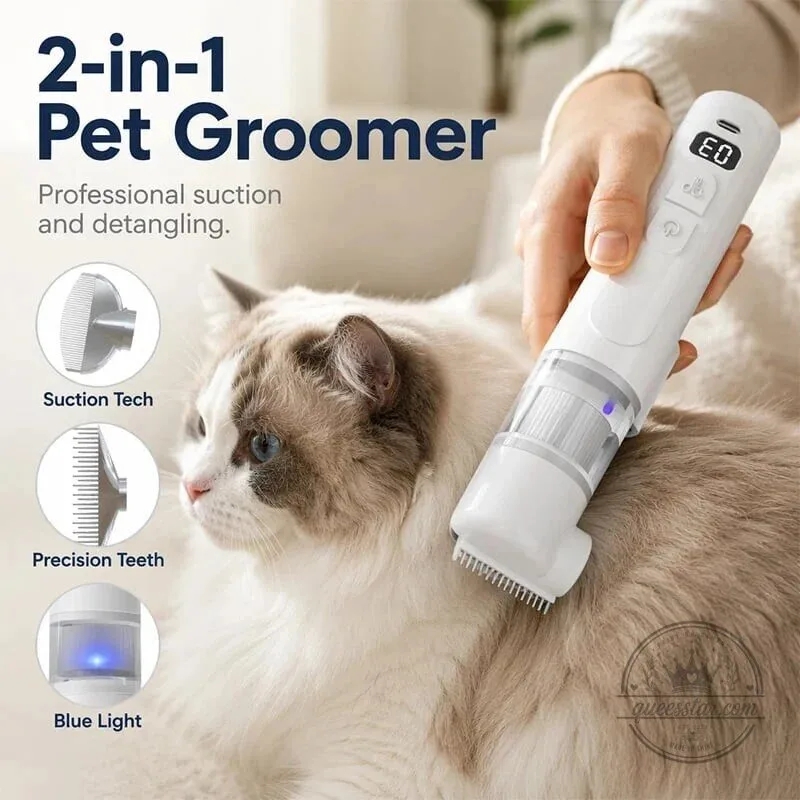 Electric Pet Groomer with Suction and Detangling Comb for Cats and Dogs