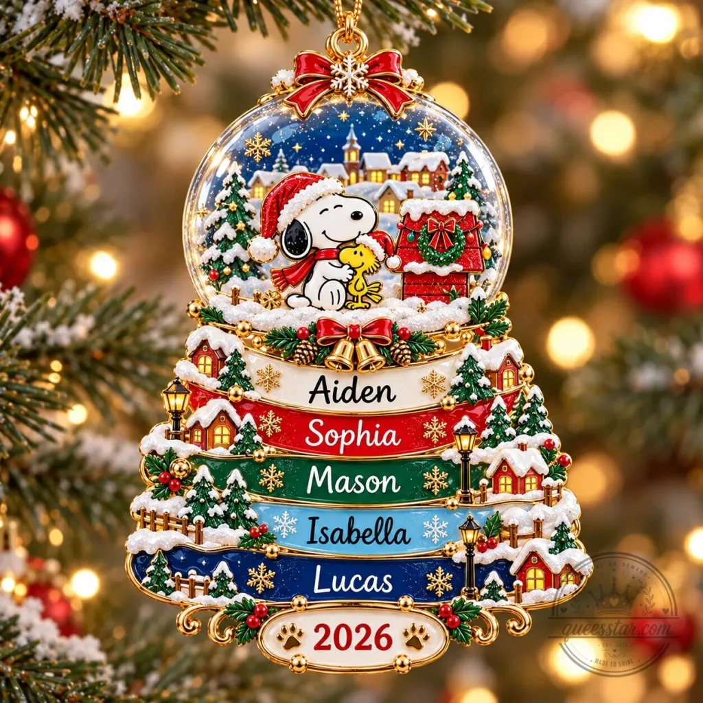 Snoopy and Woodstock Christmas Snow Globe Family Personalized Ornament Snoopy and Woodstock Christmas Snow Globe Family Personalized Ornament