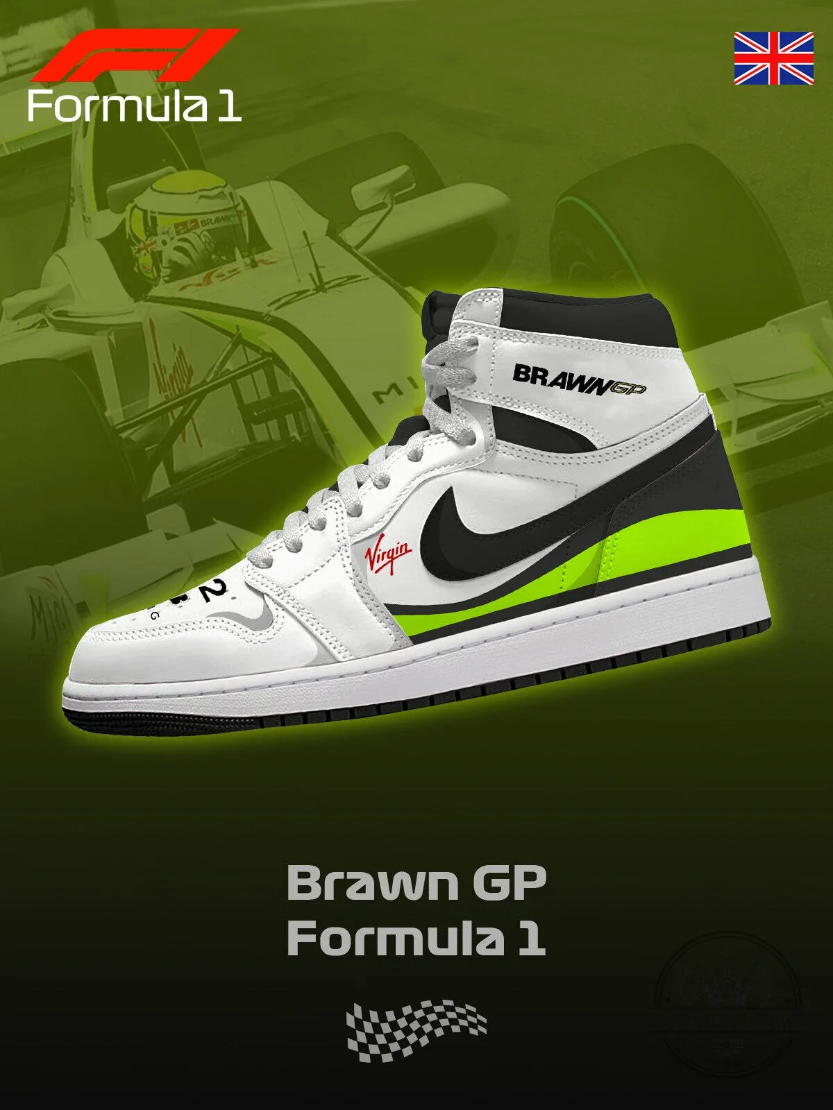 Brawn GP Formula 1 Racing Team High-Top Sneakers