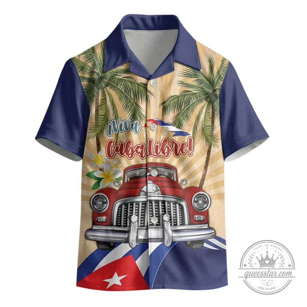 Viva Cuba Libre Kids Hawaiian Shirt with Classic Car and Palm Trees 5 Viva Cuba Libre Kids Hawaiian Shirt with Classic Car and Palm Trees