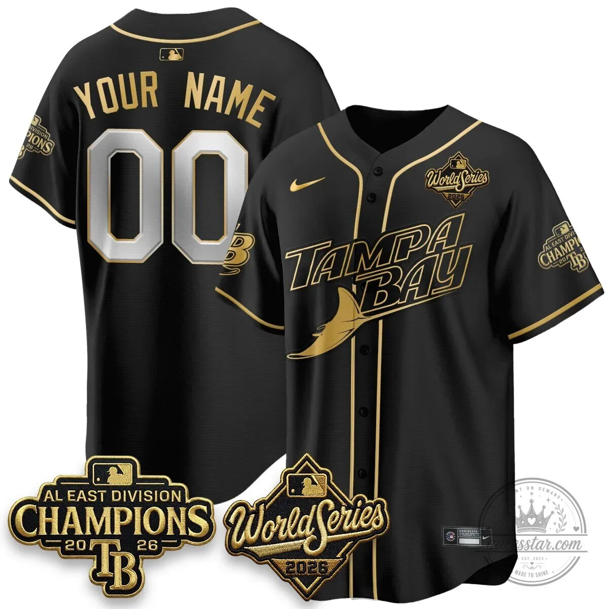 Tampa Bay Rays 2026 World Series Champions Black Gold Edition Baseball Jersey 6 Tampa Bay Rays 2026 World Series Champions Black Gold Edition Baseball Jersey