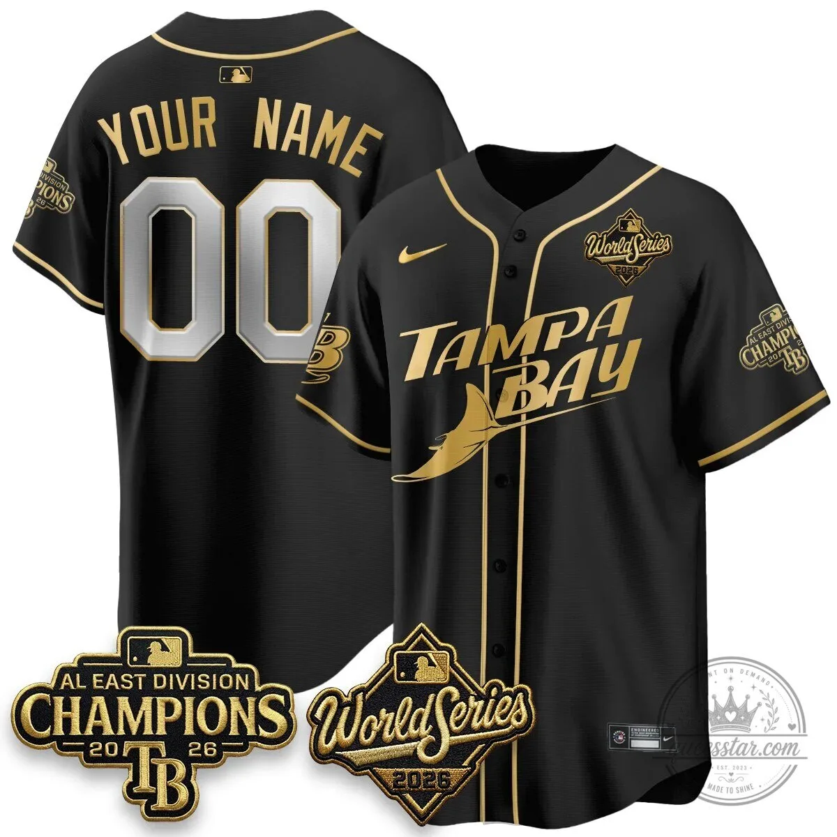 Tampa Bay Rays 2026 World Series Champions Black Gold Edition Baseball Jersey 7 Tampa Bay Rays 2026 World Series Champions Black Gold Edition Baseball Jersey