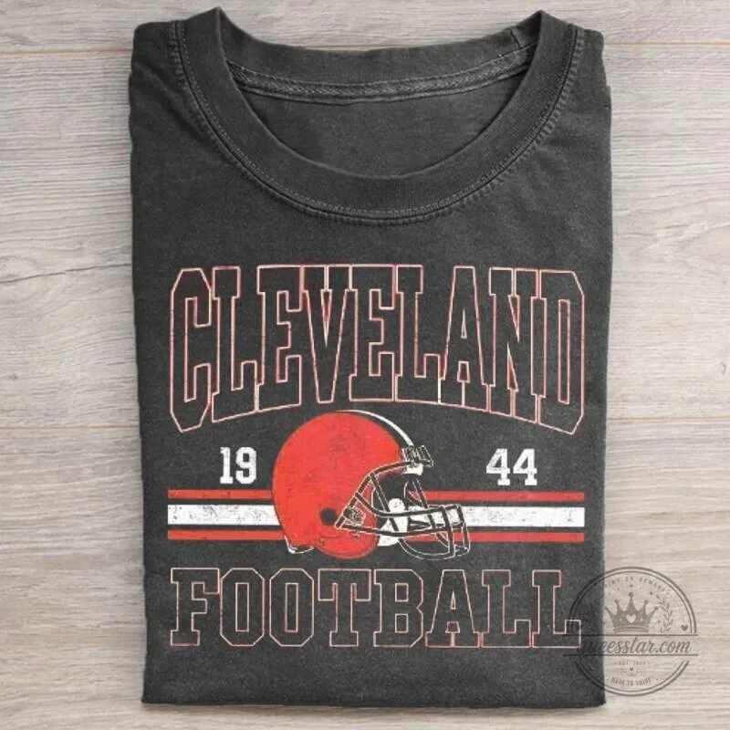 Vintage Cleveland Football Helmet Distressed Style T-Shirt