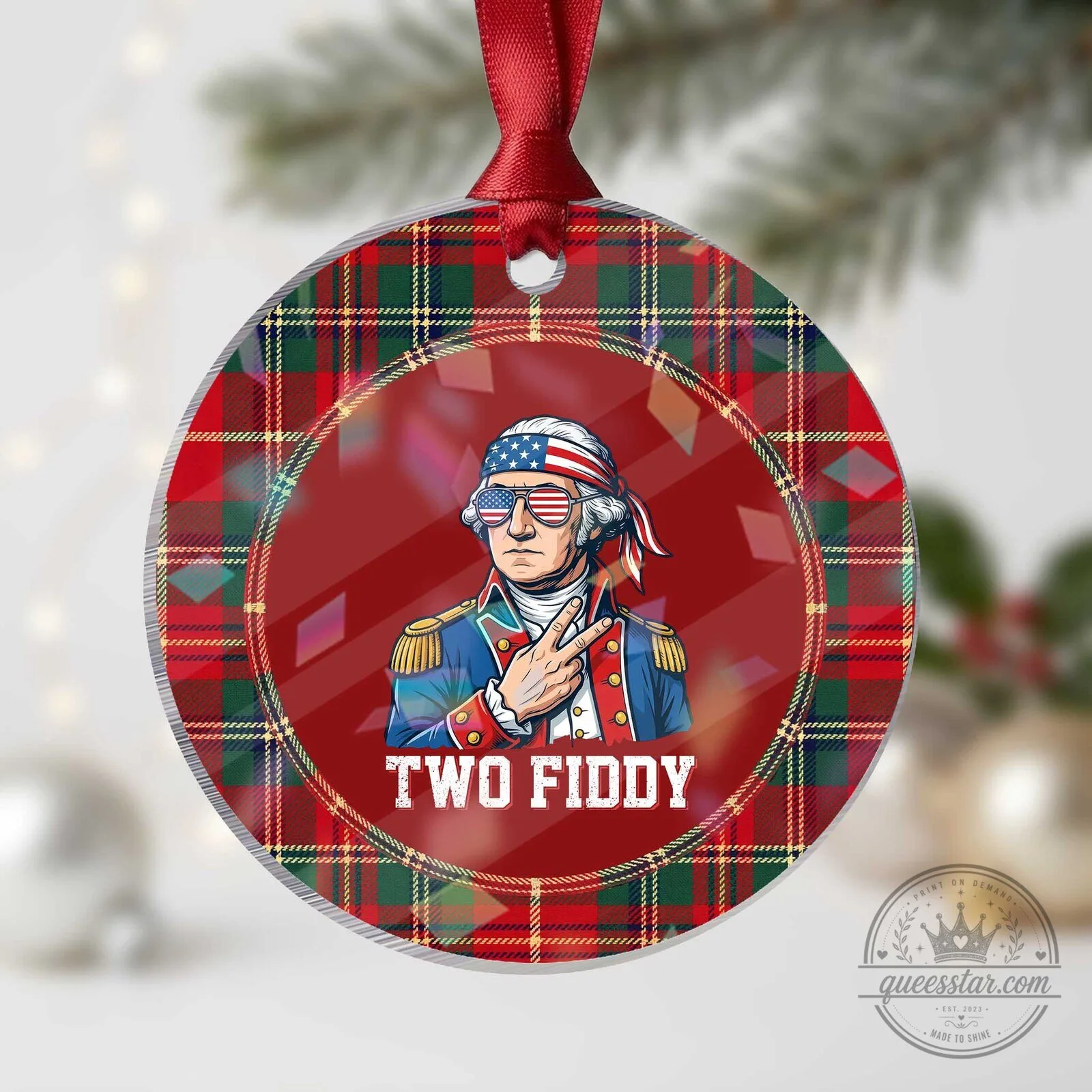 George Washington Two Fiddy Funny Patriotic American Flag Christmas Ornament