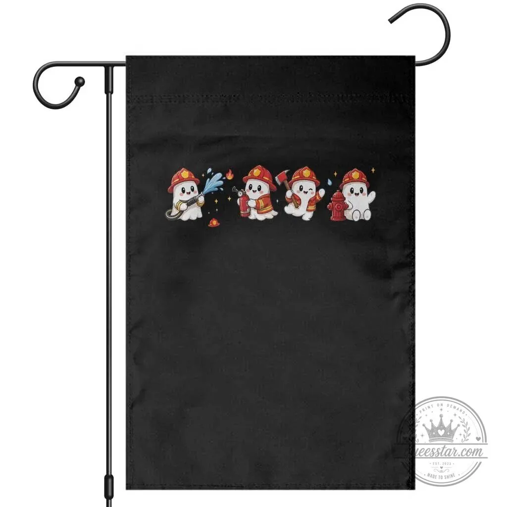 Funny Ghost Firefighter Fire Rescue Halloween Garden Flag Spooky Fireman Season Gift