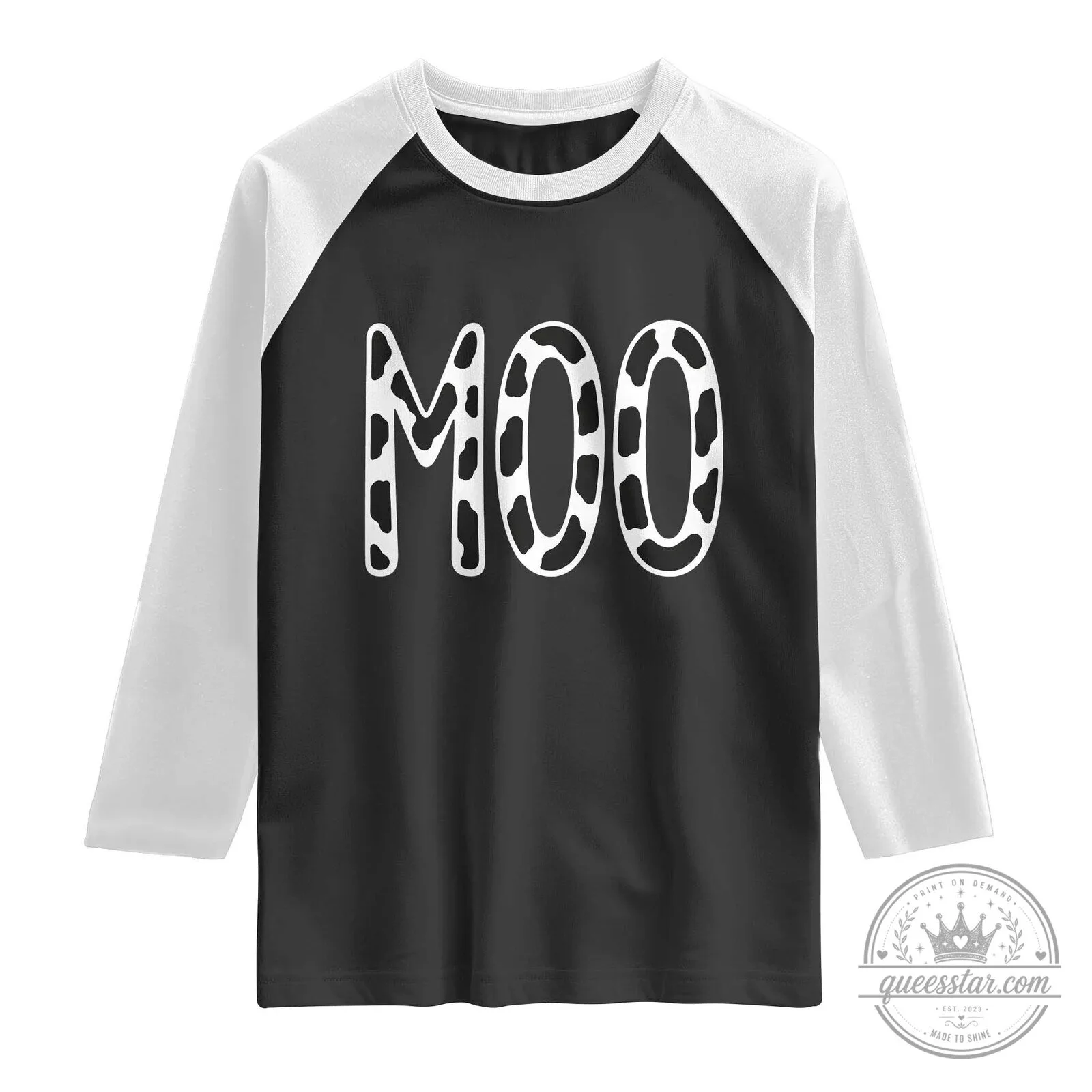 Moo Cow Halloween Costume Shirt Funny Animal Print Raglan Long Sleeve T-Shirt