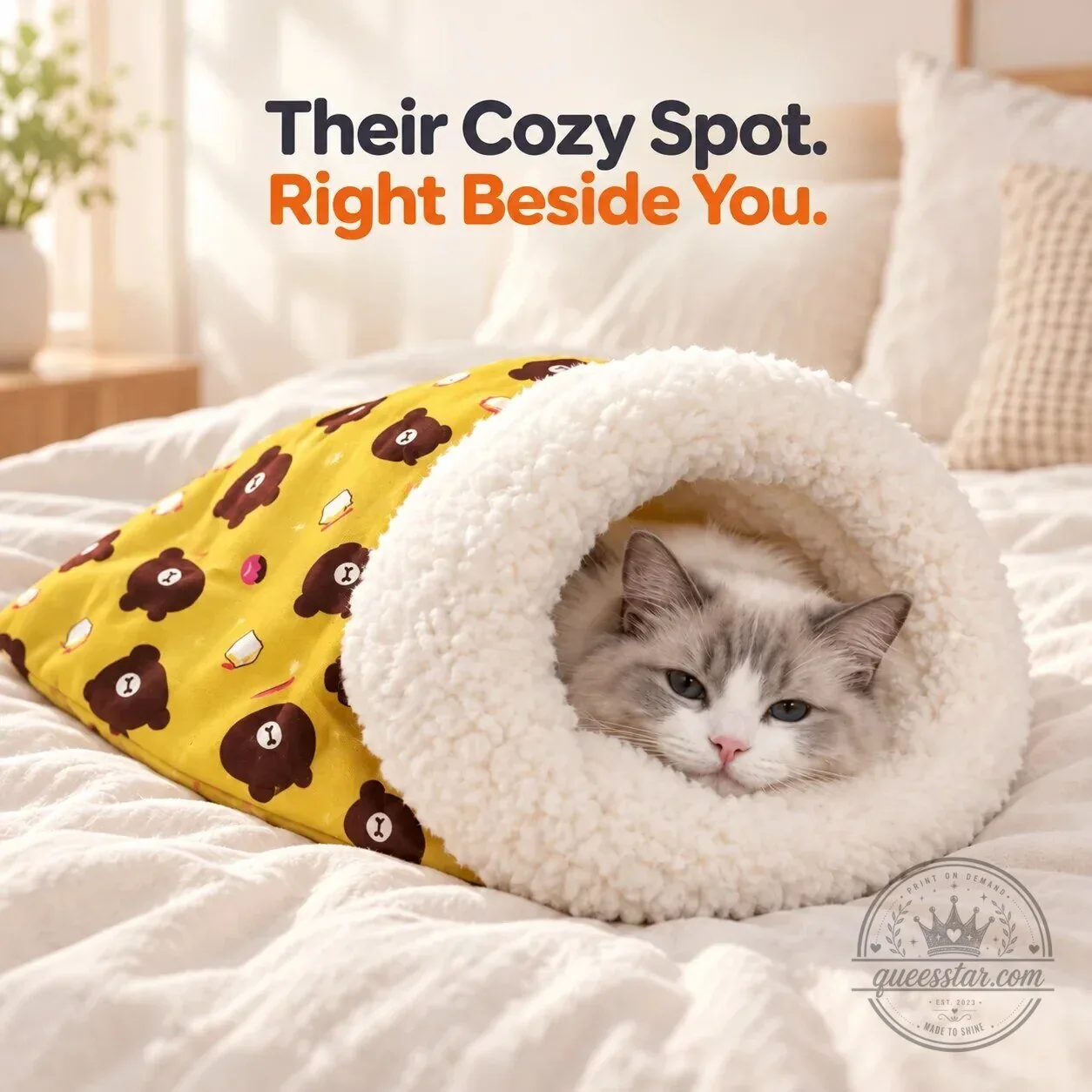 Cute Bear Pattern Cat Sleeping Bag Cozy Pet Bed