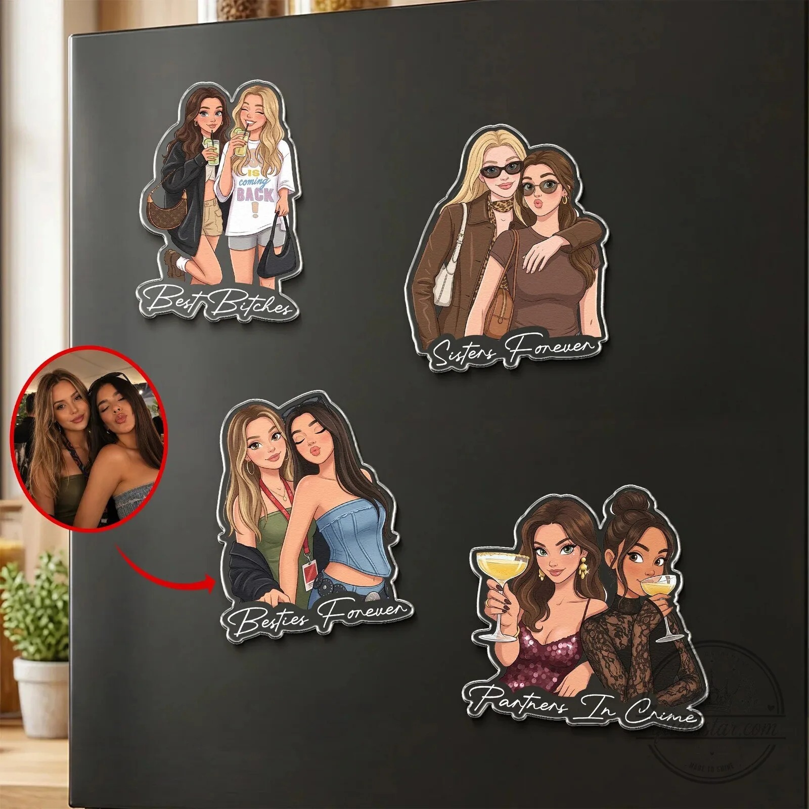 Personalized Best Friends Forever Cartoon Portrait Custom Photo Magnet