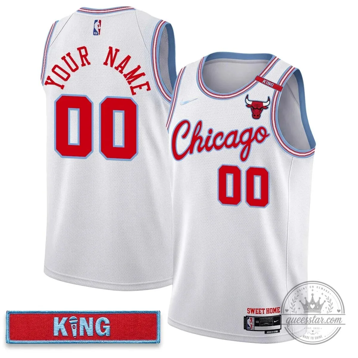 Chicago Bulls Custom White Vapor Stitched Basketball Jersey