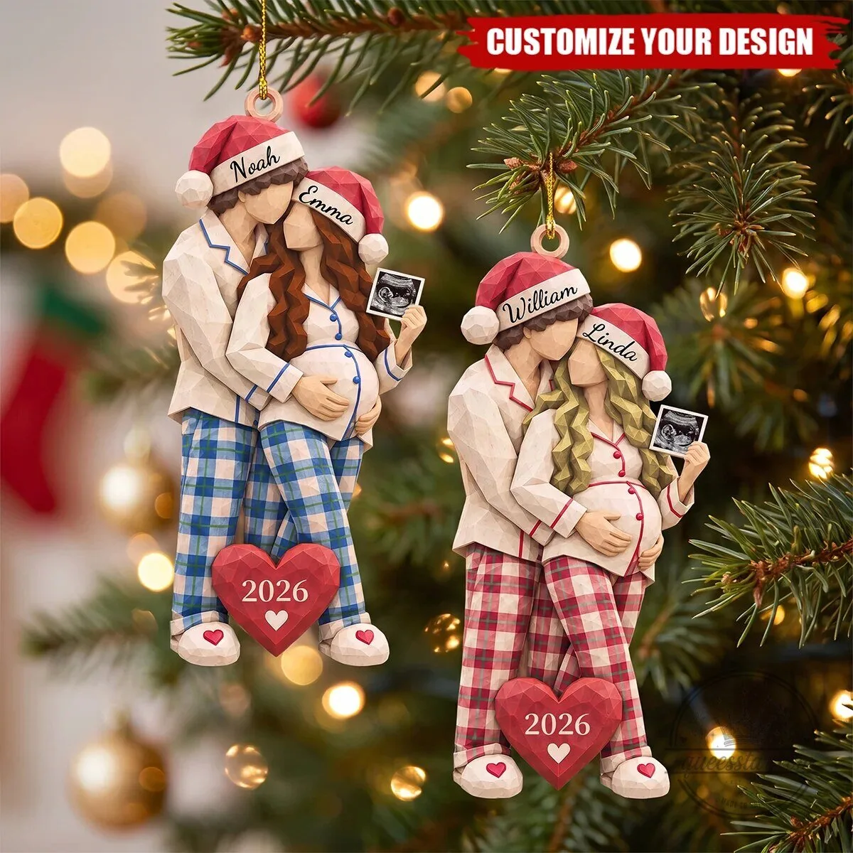 Personalized Expecting Parents Christmas Ornament with Ultrasound Photo and Custom Names 4 Personalized Expecting Parents Christmas Ornament with Ultrasound Photo and Custom Names
