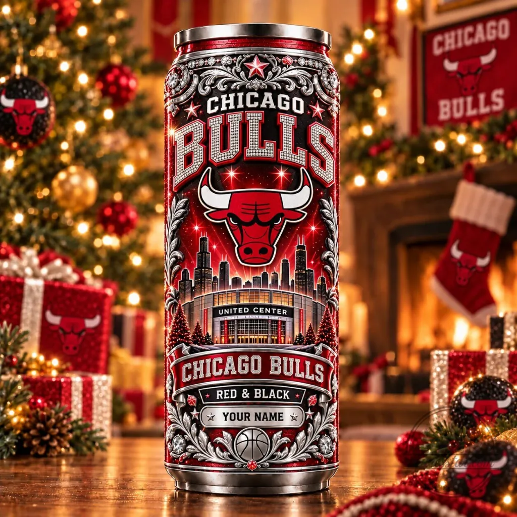 Chicago Bulls Red and Black Personalized Name Can Cooler Chicago Bulls Red and Black Personalized Name Can Cooler