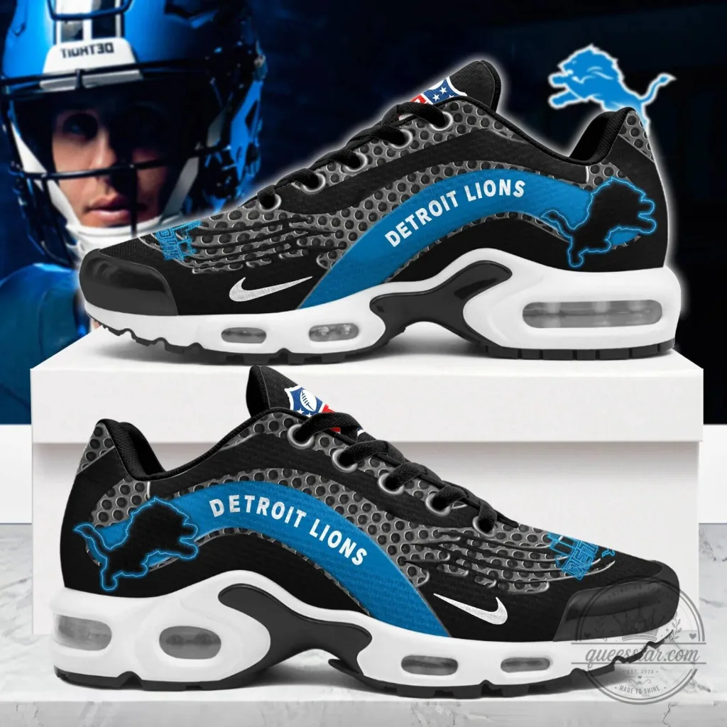 Detroit Lions Team Logo Black and Blue Custom Printed Sneakers Shoes Detroit Lions Team Logo Black and Blue Custom Printed Sneakers Shoes