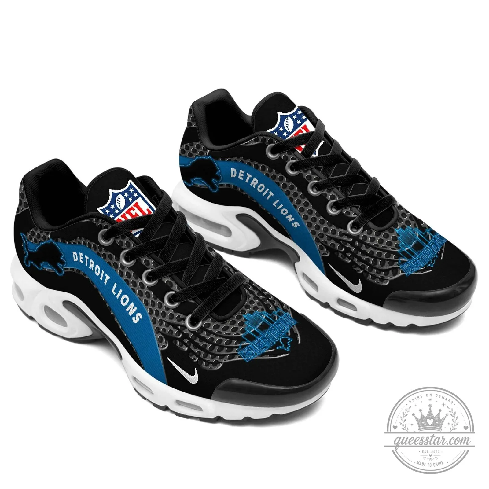 Detroit Lions Team Logo Black and Blue Custom Printed Sneakers Shoes 6 Detroit Lions Team Logo Black and Blue Custom Printed Sneakers Shoes
