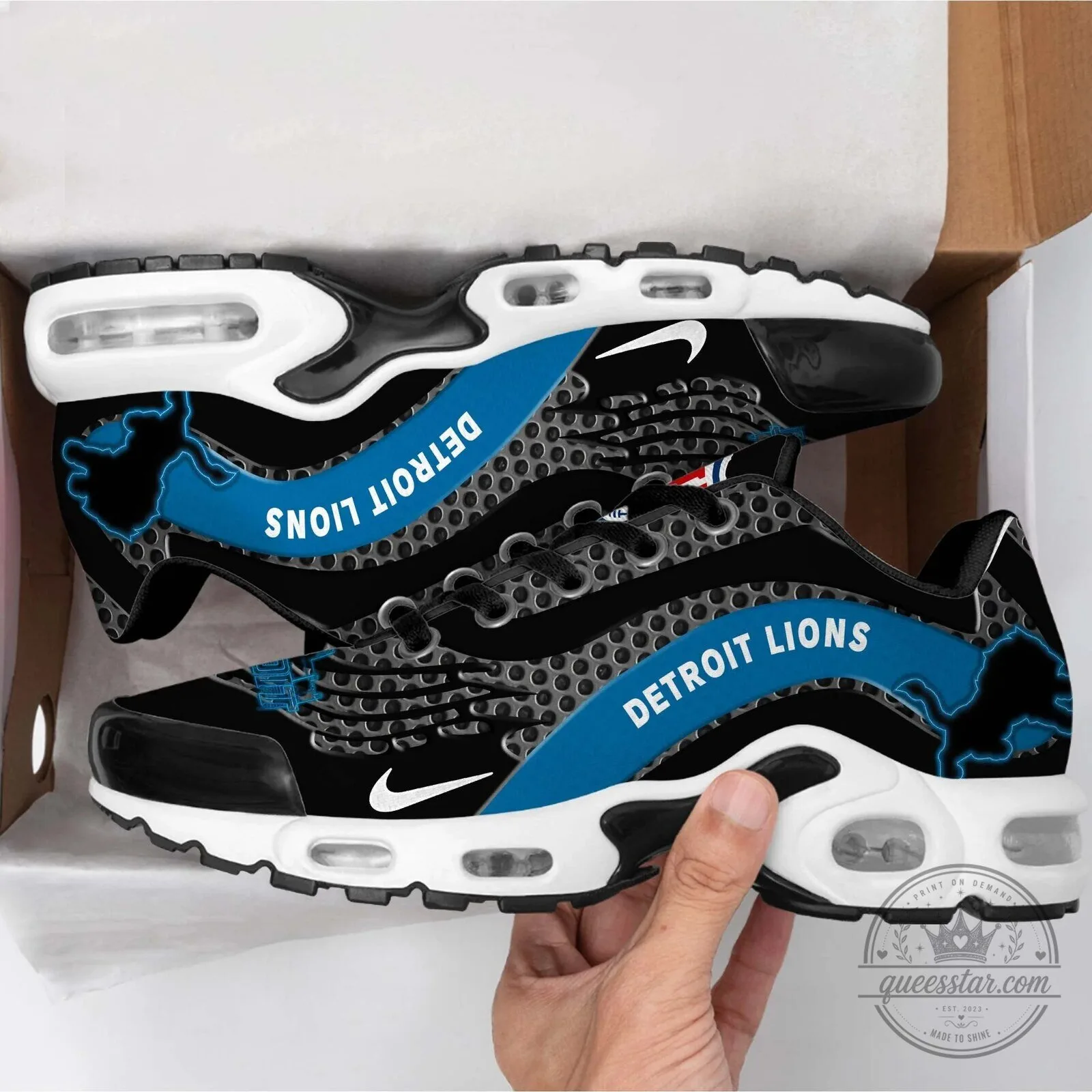 Detroit Lions Team Logo Black and Blue Custom Printed Sneakers Shoes 7 Detroit Lions Team Logo Black and Blue Custom Printed Sneakers Shoes