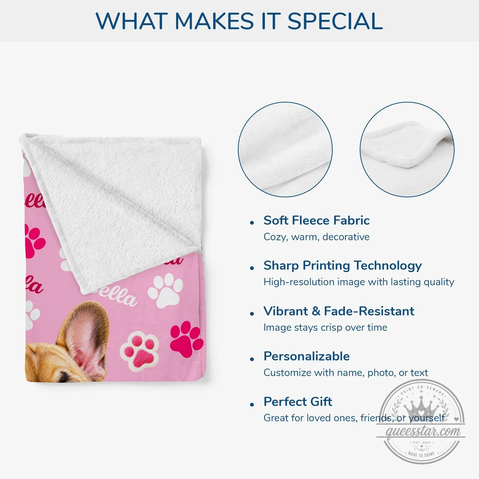 Personalized Pet Photo Blanket with Paw Prints and Custom Name for Dog Lovers 7 Personalized Pet Photo Blanket with Paw Prints and Custom Name for Dog Lovers