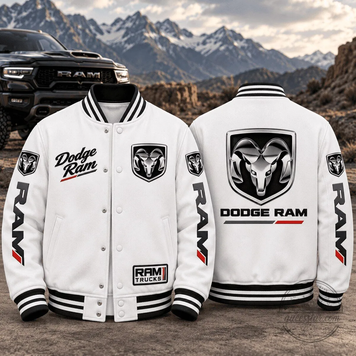 Dodge Ram Trucks Logo White Varsity Jacket