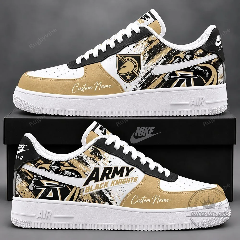 Army Black Knights Custom Name White and Gold Air Force 1 Shoes 1 Army Black Knights Custom Name White and Gold Air Force 1 Shoes