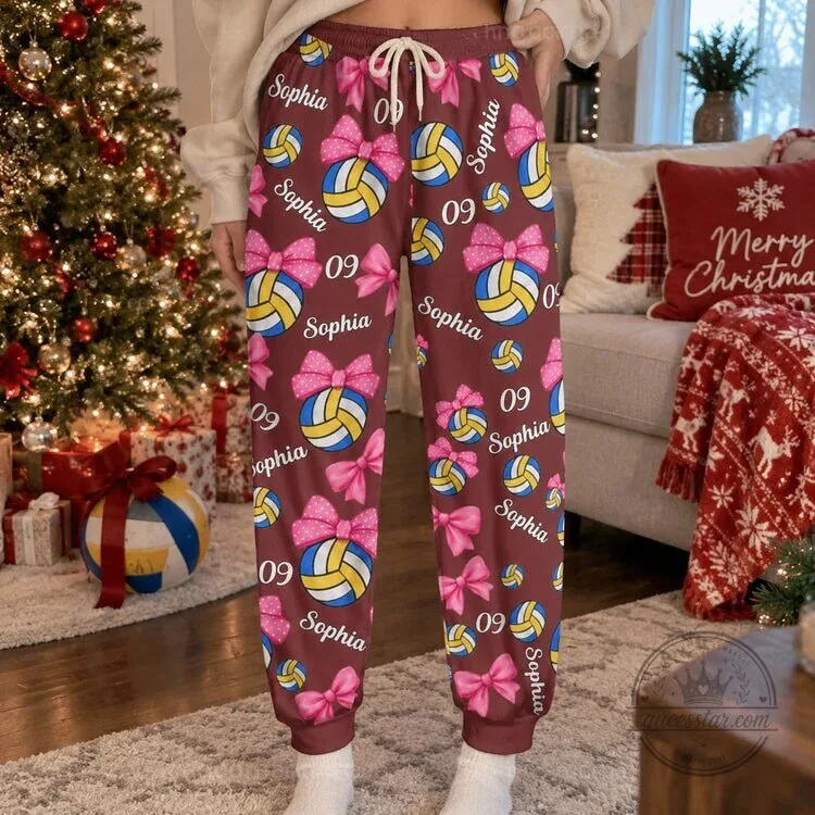 Personalized Volleyball Player Daisy Number 22 Purple Pajama Pants for Women 7 Personalized Volleyball Player Daisy Number 22 Purple Pajama Pants for Women