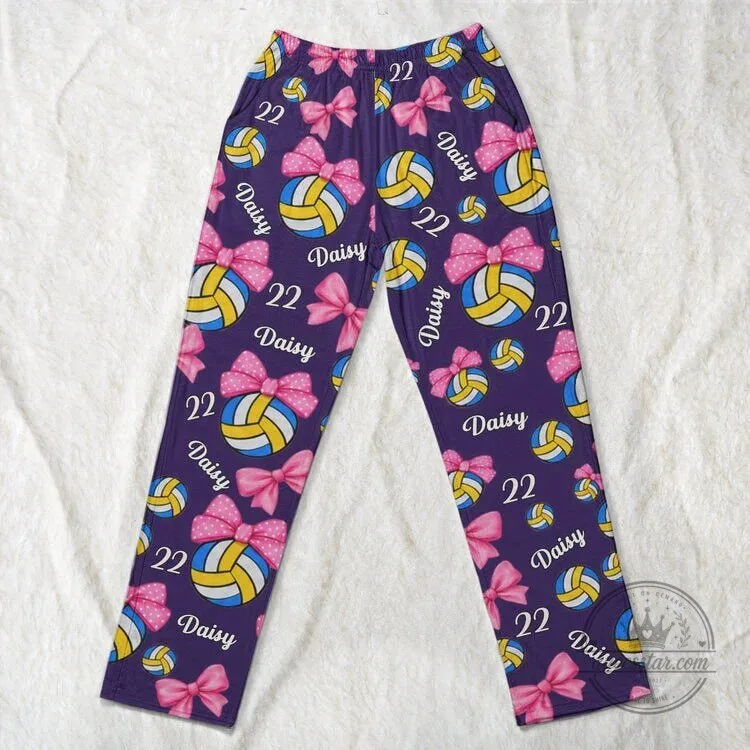 Personalized Volleyball Player Daisy Number 22 Purple Pajama Pants for Women 8 Personalized Volleyball Player Daisy Number 22 Purple Pajama Pants for Women