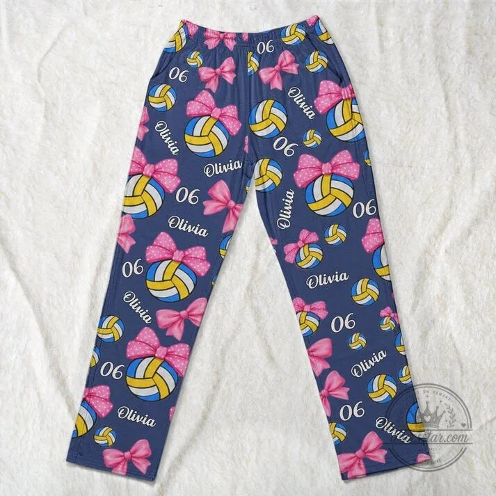 Personalized Volleyball Player Daisy Number 22 Purple Pajama Pants for Women 9 Personalized Volleyball Player Daisy Number 22 Purple Pajama Pants for Women