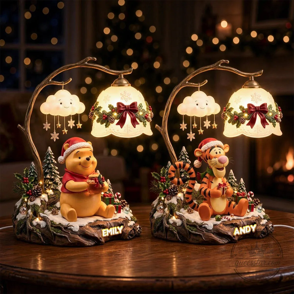 Winnie the Pooh and Tigger Christmas Light Box with Personalized Name